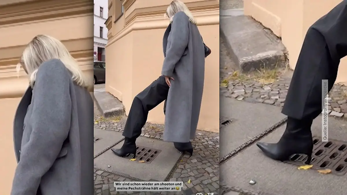 Lene Gerckes Schuh bleibt in Gulli Stecken Ups, dumm gelaufen