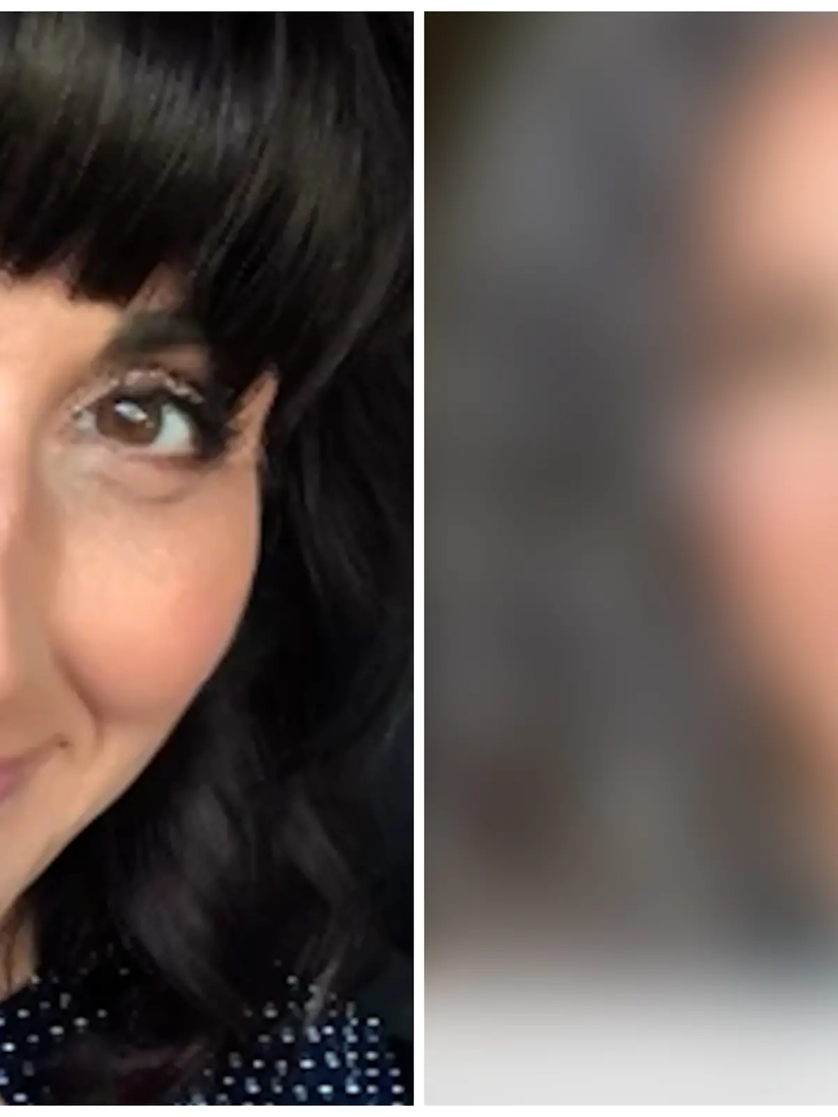 Fotokollage: Links die Userin mit braunen, glatten Haaren, rechts grauhaarige Silhouette der Frau (geblurrt)