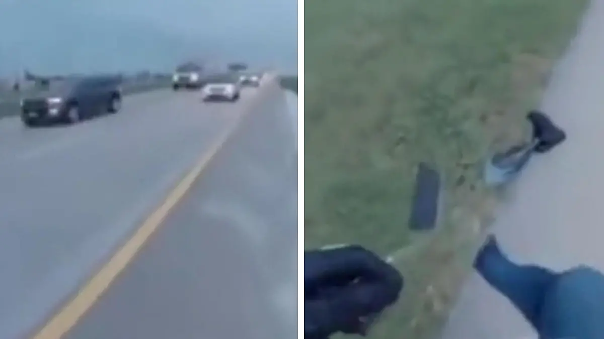 Fahrer hüpft über Autobahn - um seine Prothese zu retten En dat is alles auf einem Bein!