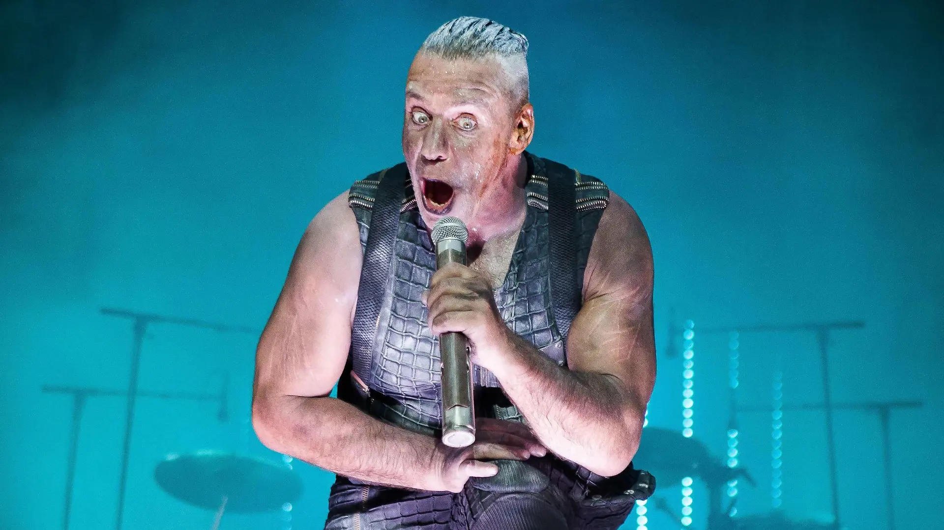 Rammstein, the German industrial metal band, performs a live concert at Horsens Prison. Here the characteristic vocalist Till Lindemann is seen live on stage. Denmark, 25/05 2017.