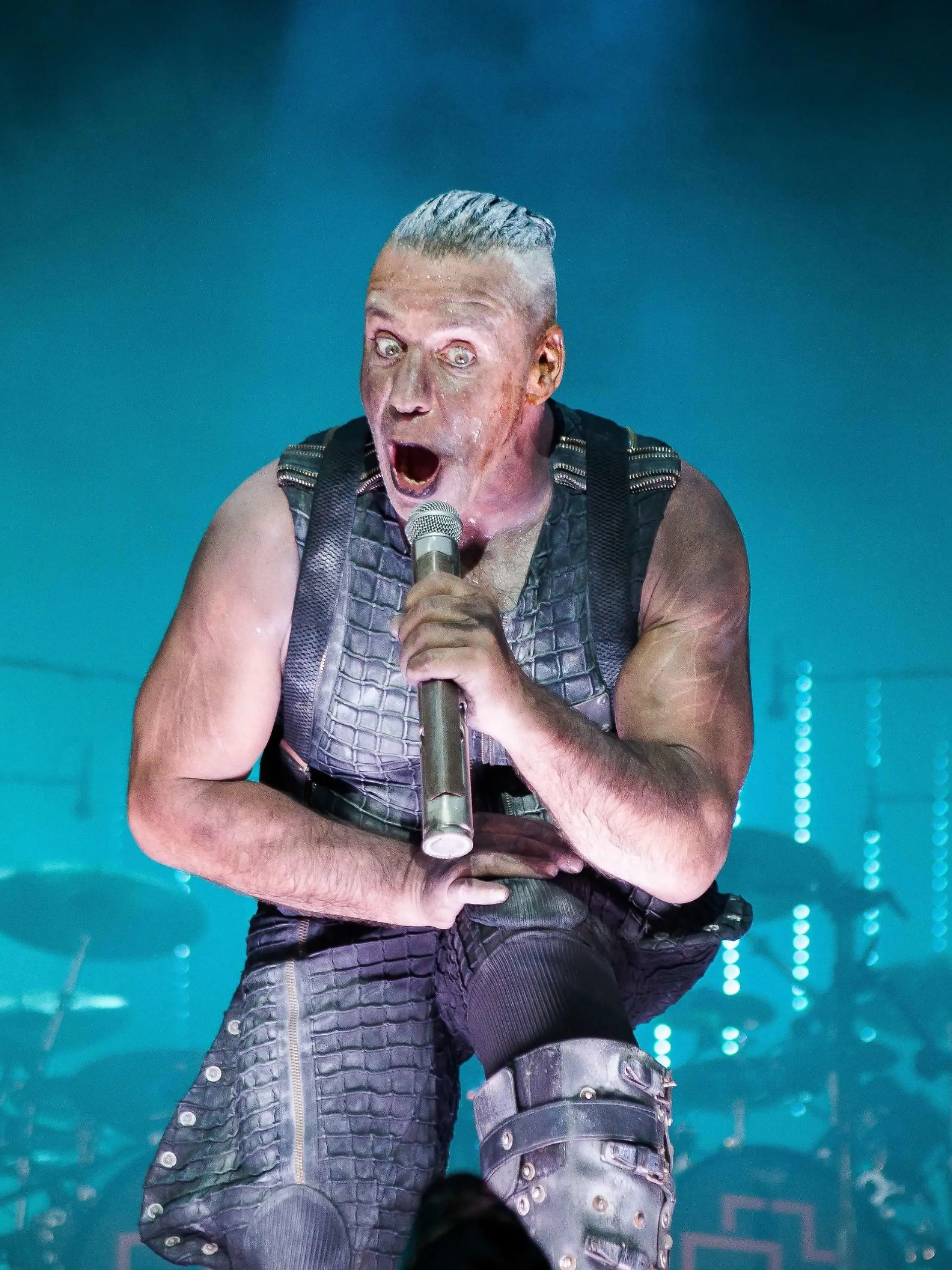 Rammstein, the German industrial metal band, performs a live concert at Horsens Prison. Here the characteristic vocalist Till Lindemann is seen live on stage. Denmark, 25/05 2017.