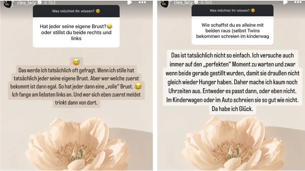 Bei Instagram gibt Clea-Lacy Juhn ihren Fans ein Update zu ihrem Leben als Zwillings-Mama
