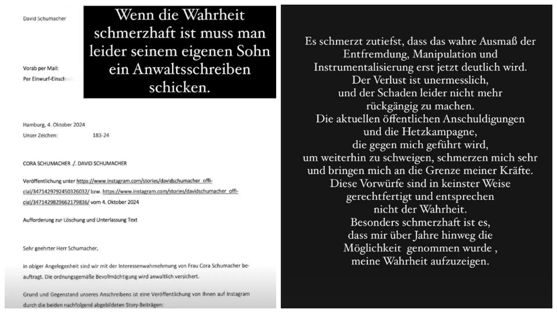 Sowohl David als auch Cora Schumacher meldeten sich erneut bei Instagram
