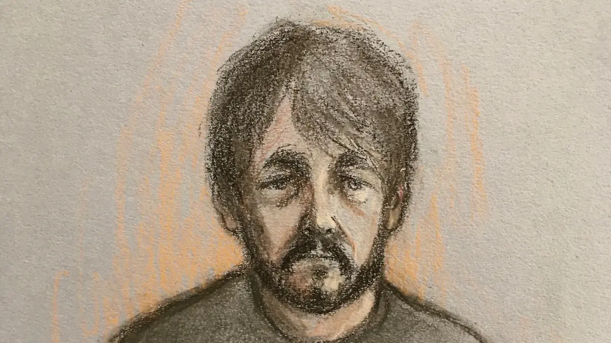 Andrew Burfield court case. Court artist sketch by Elizabeth Cook of Andrew Burfield, 50, of Todmorden Road in Burnley, appearing by video-link from HMP Preston at Preston Crown Court, charged with the murder of missing mother-of-two Katie Kenyon, 33, who has not been seen since Friday morning when Lancashire Police believe she travelled in a van from Burnley. Picture date: Friday April 29, 2022. See PA story COURTS Kenyon. Photo credit should read: Elizabeth Cook/PA Wire URN:66614446
