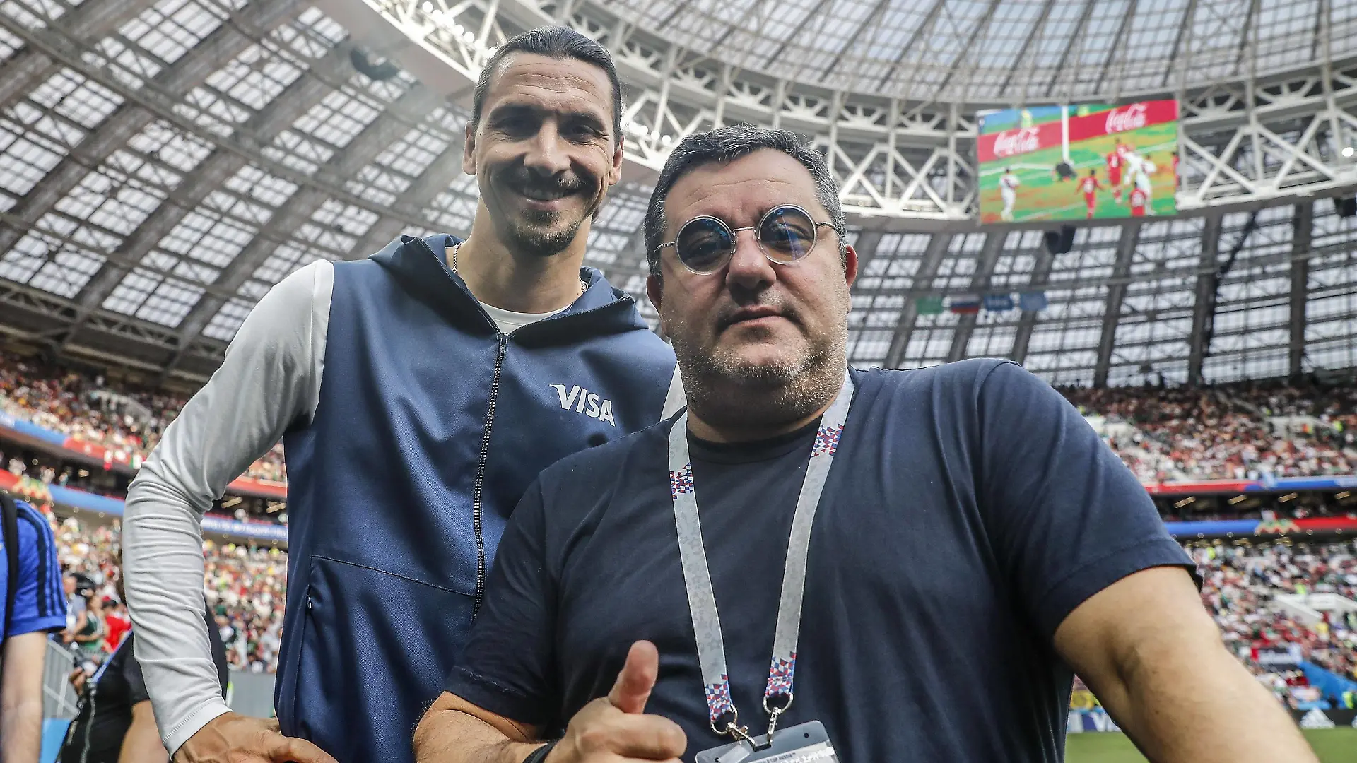 (L-R) Zlatan Ibrahimovic, players agent Mino Raiola during the 2018 FIFA World Cup WM Weltmeisterschaft Fussball Russia group F match between Germany and Mexico at the Luzhniki Stadium on June 17, 2018 in Moscow, Russia FIFA World Cup 2018 Russia 2017/2018 xVIxVIxImagesx/xMauricexvanxSteenxWKxIVx PUBLICATIONxINxGERxSUIxAUTxONLY 11732971  