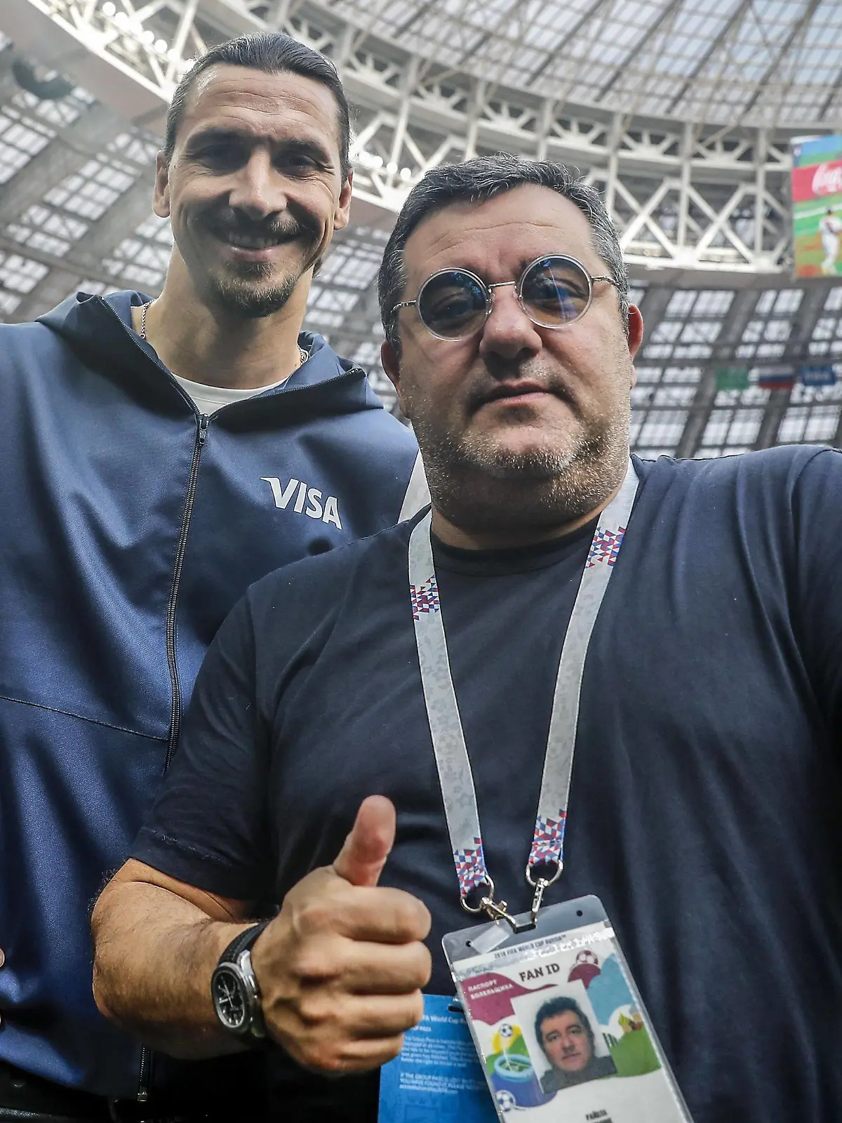 (L-R) Zlatan Ibrahimovic, players agent Mino Raiola during the 2018 FIFA World Cup WM Weltmeisterschaft Fussball Russia group F match between Germany and Mexico at the Luzhniki Stadium on June 17, 2018 in Moscow, Russia FIFA World Cup 2018 Russia 2017/2018 xVIxVIxImagesx/xMauricexvanxSteenxWKxIVx PUBLICATIONxINxGERxSUIxAUTxONLY 11732971  