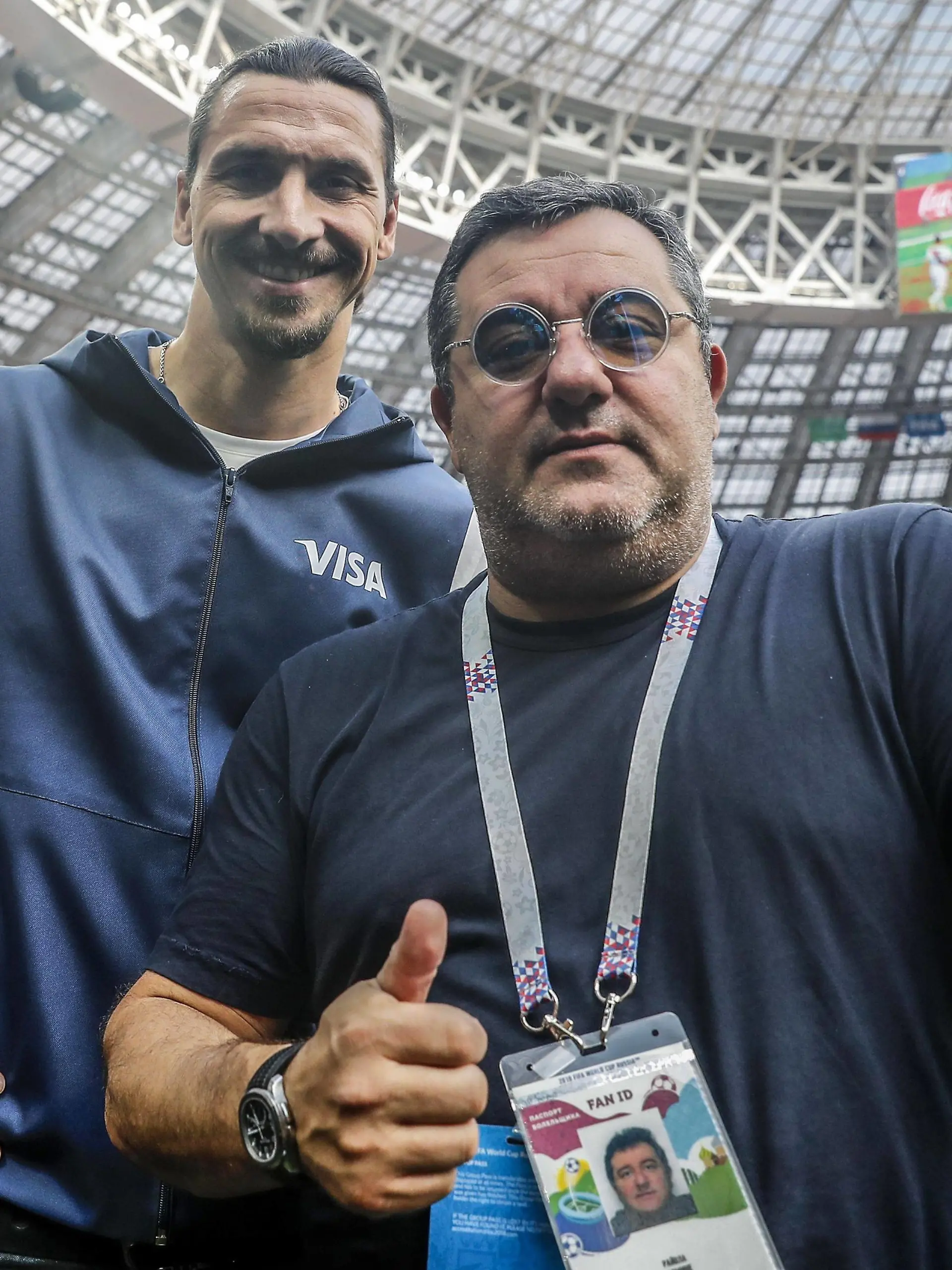 (L-R) Zlatan Ibrahimovic, players agent Mino Raiola during the 2018 FIFA World Cup WM Weltmeisterschaft Fussball Russia group F match between Germany and Mexico at the Luzhniki Stadium on June 17, 2018 in Moscow, Russia FIFA World Cup 2018 Russia 2017/2018 xVIxVIxImagesx/xMauricexvanxSteenxWKxIVx PUBLICATIONxINxGERxSUIxAUTxONLY 11732971  