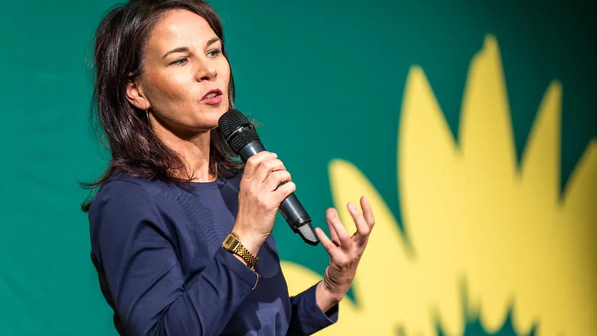 Annalena Baerbock (Bündnis 90/Die Grünen), Außenministerin, spricht bei einer Wahlkampfveranstaltung in Cottbus. Die Wahl zum Landtag Brandenburgs findet am 22. September 2024 statt.