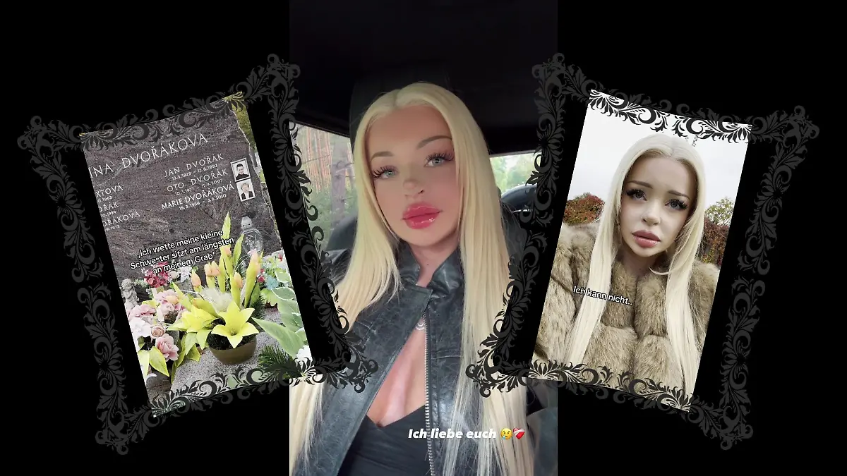 Katja Krasavice Bilder am Grab ihres Bruders.