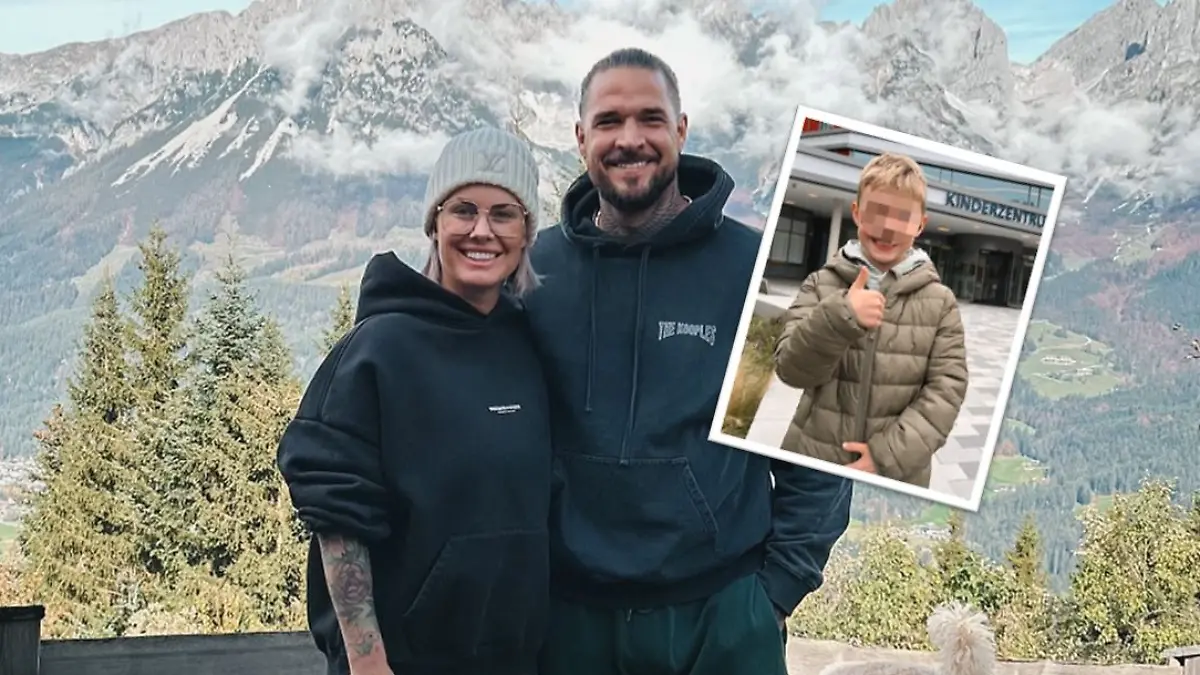 Pia Tillmann und Zico Banach schicken Urlaubsgrüße aus Österreich. Doch der sechsjährige Henry fehlt. 