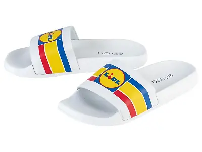 Esmara Damen-Badepantoletten mit Lidl-Print