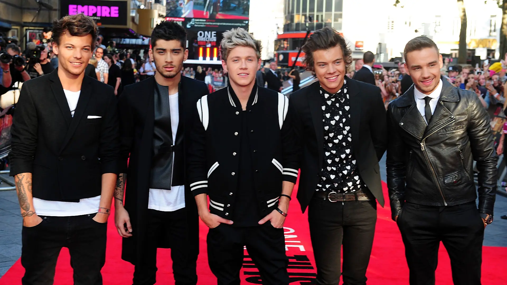 Louis Tomlinson, Zayn Malik, Niall Horan, Harry Styles und Liam Payne kommen zur Weltpremiere von „One Direction: This Is Us” im Empire Leicester.