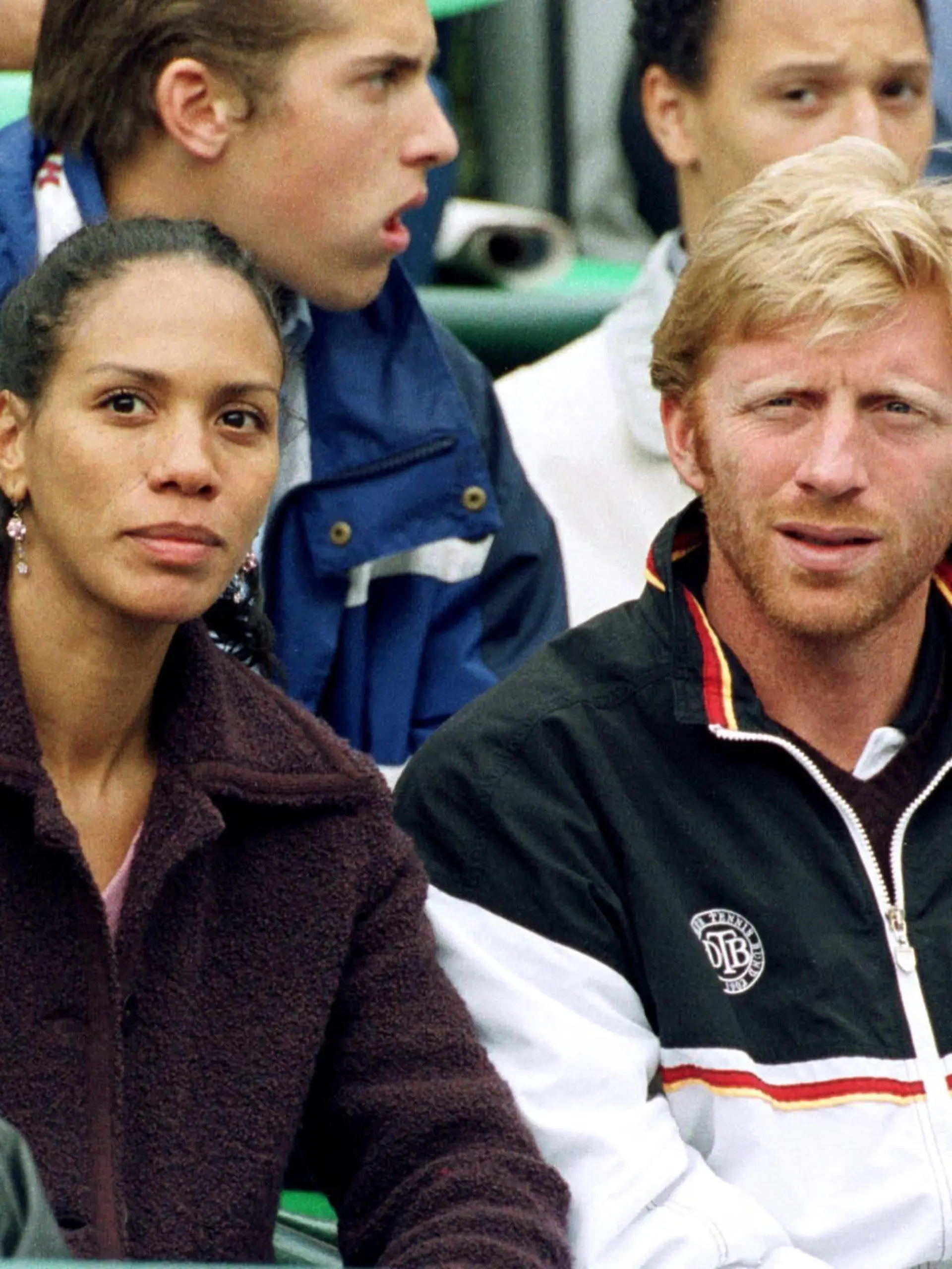 Boris Becker (Deutschland) mit seiner schwangeren Frau Barbara in der Loge der Deutschen  