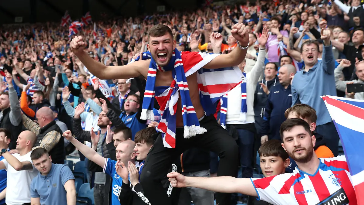 Soccer Football - Scottish Cup Semi Final - Celtic v Rangers - Hampden Park, Glasgow, Scotland, Britain - April 17, 2022 Rangers fans inside the stadium before the match REUTERS/Russell Cheyne