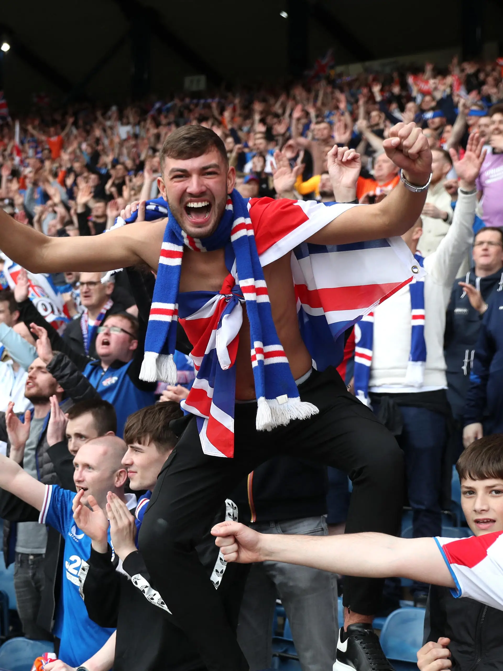 Soccer Football - Scottish Cup Semi Final - Celtic v Rangers - Hampden Park, Glasgow, Scotland, Britain - April 17, 2022 Rangers fans inside the stadium before the match REUTERS/Russell Cheyne