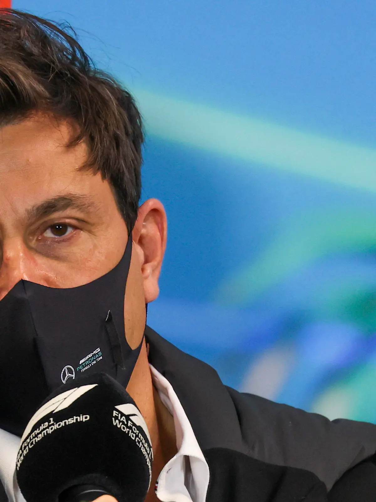 Mercedes team principal Toto Wolff answers questions during a press conference at the Australian Formula One Grand Prix in Melbourne, Australia, Saturday, April 9, 2022. (AP Photo/Asanka Brendon Ratnayake)