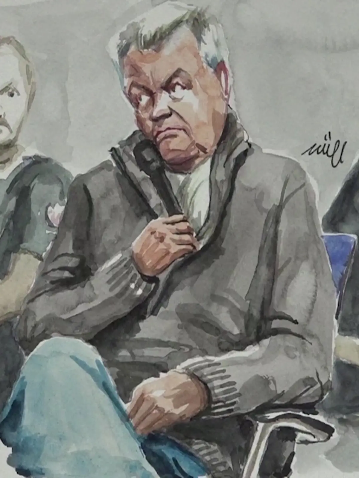 Gerichtszeichnung von Dominique Pelicot (M.)