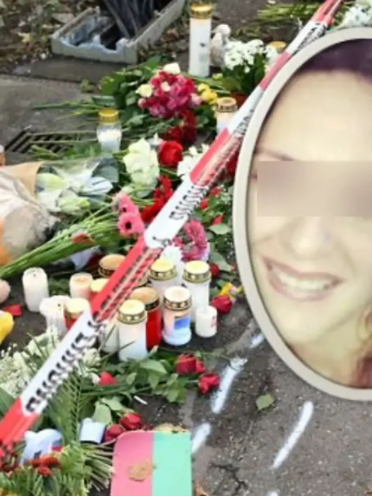 Fotocollage einer Unfallstelle mit einer Frau im Vordergrund. 