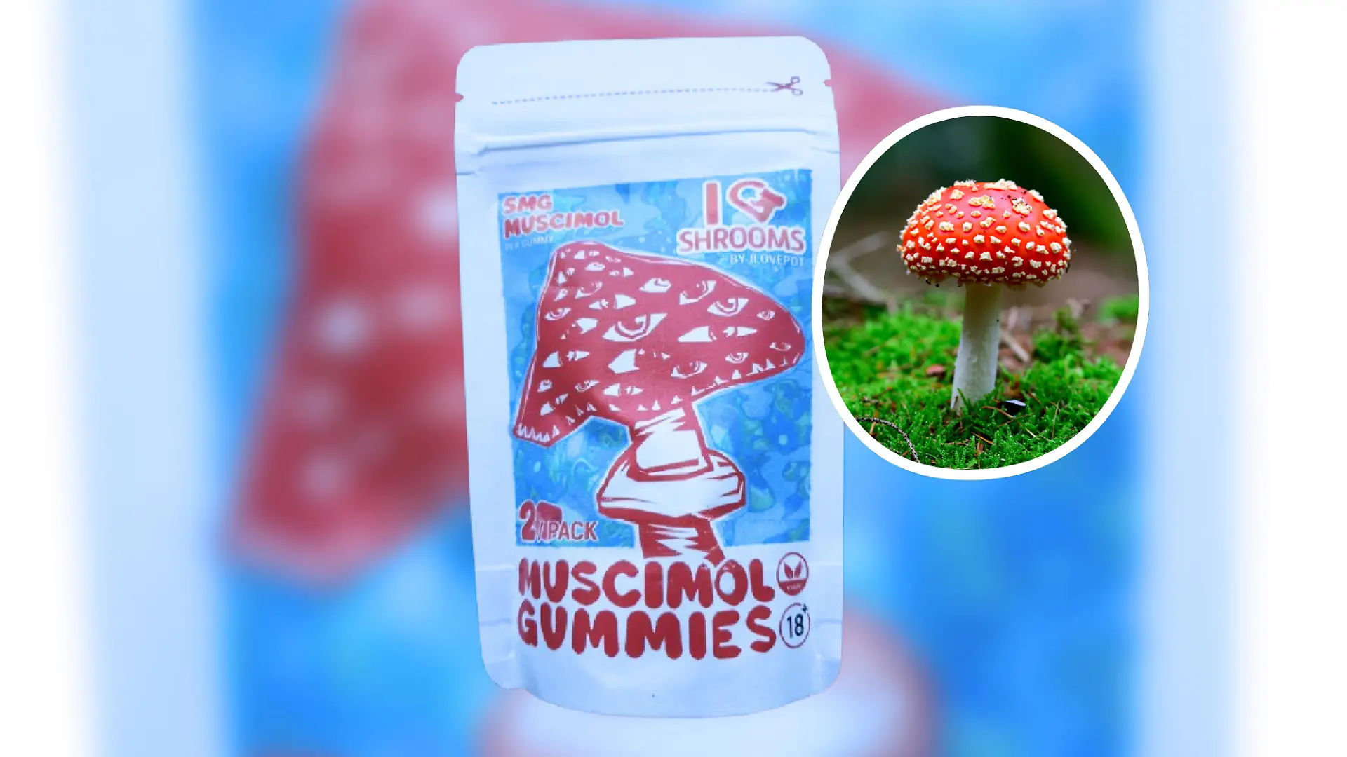 Packung Gummibärchen mit Fliegenpilz-Gift