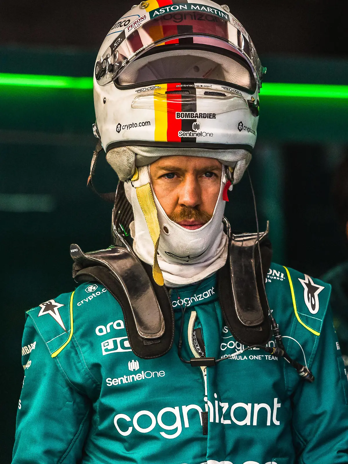  February 25, 2022, Barcelona, Catalonia, Spain: SEBASTIAN VETTEL GER from team Aston Martin in the teams garage at day three of the Formula One winter testing at Circuit de Catalunya Barcelona Spain - ZUMAo105 20220225_zap_o105_033 Copyright: xMatthiasxOesterlex