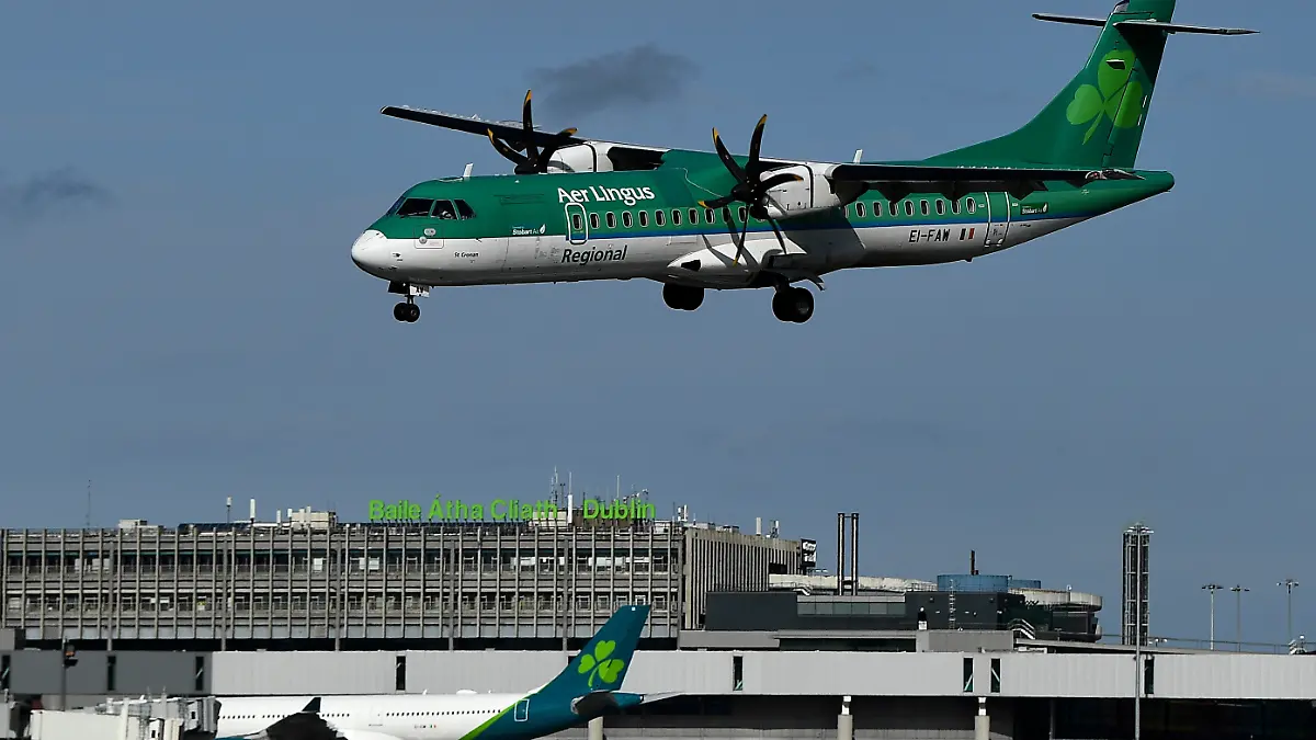 Ein Flugzeug der Fluglinie Aer Lingus landet am Flughafen in Dublin.
