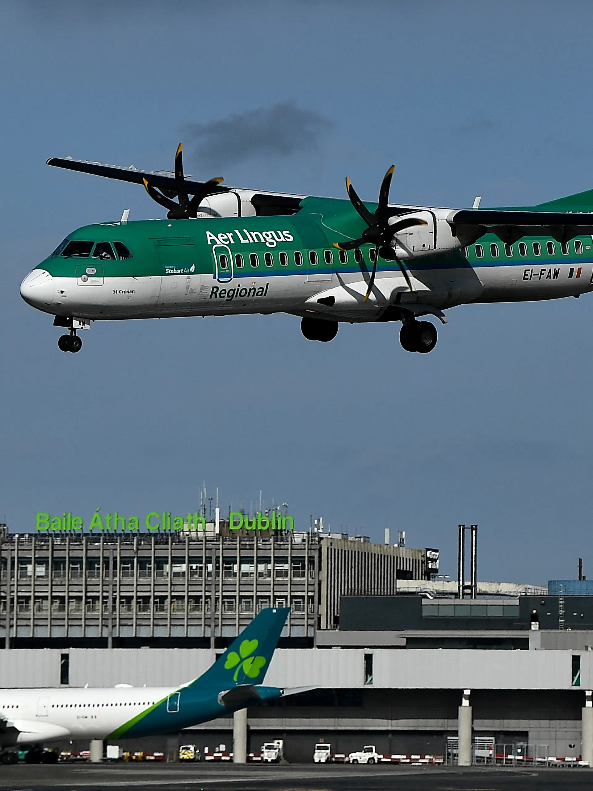 Ein Flugzeug der Fluglinie Aer Lingus landet am Flughafen in Dublin. 