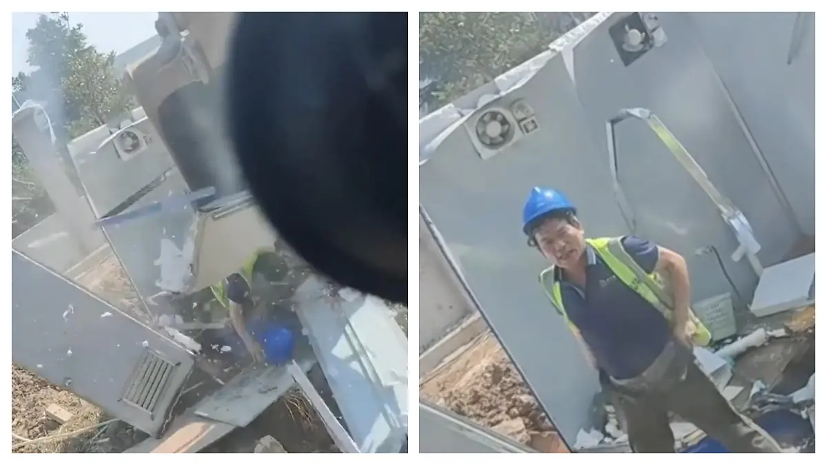 Baggerfahrer reißt Toilette ab – während Kollege noch draufsitzt