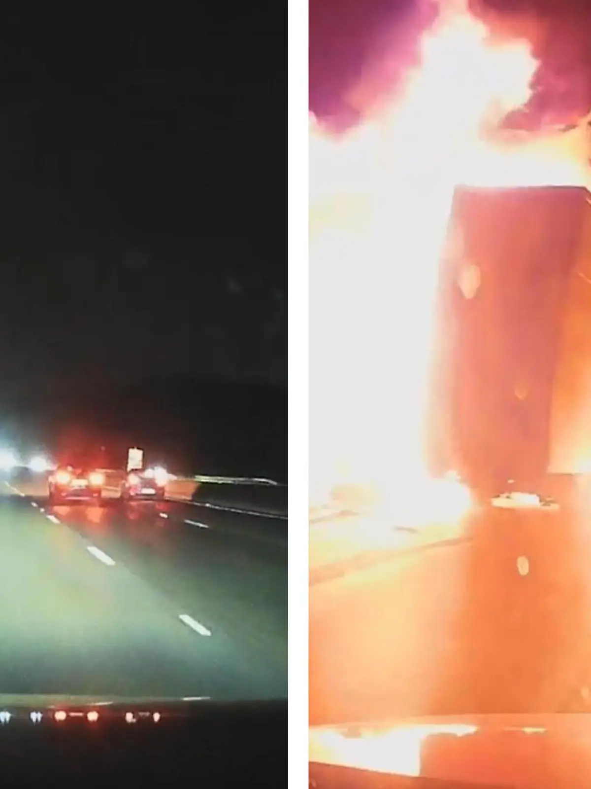 Bild zu: "LKW verpasst Ausfahrt und kracht in Leitplanke – Explosion!"
