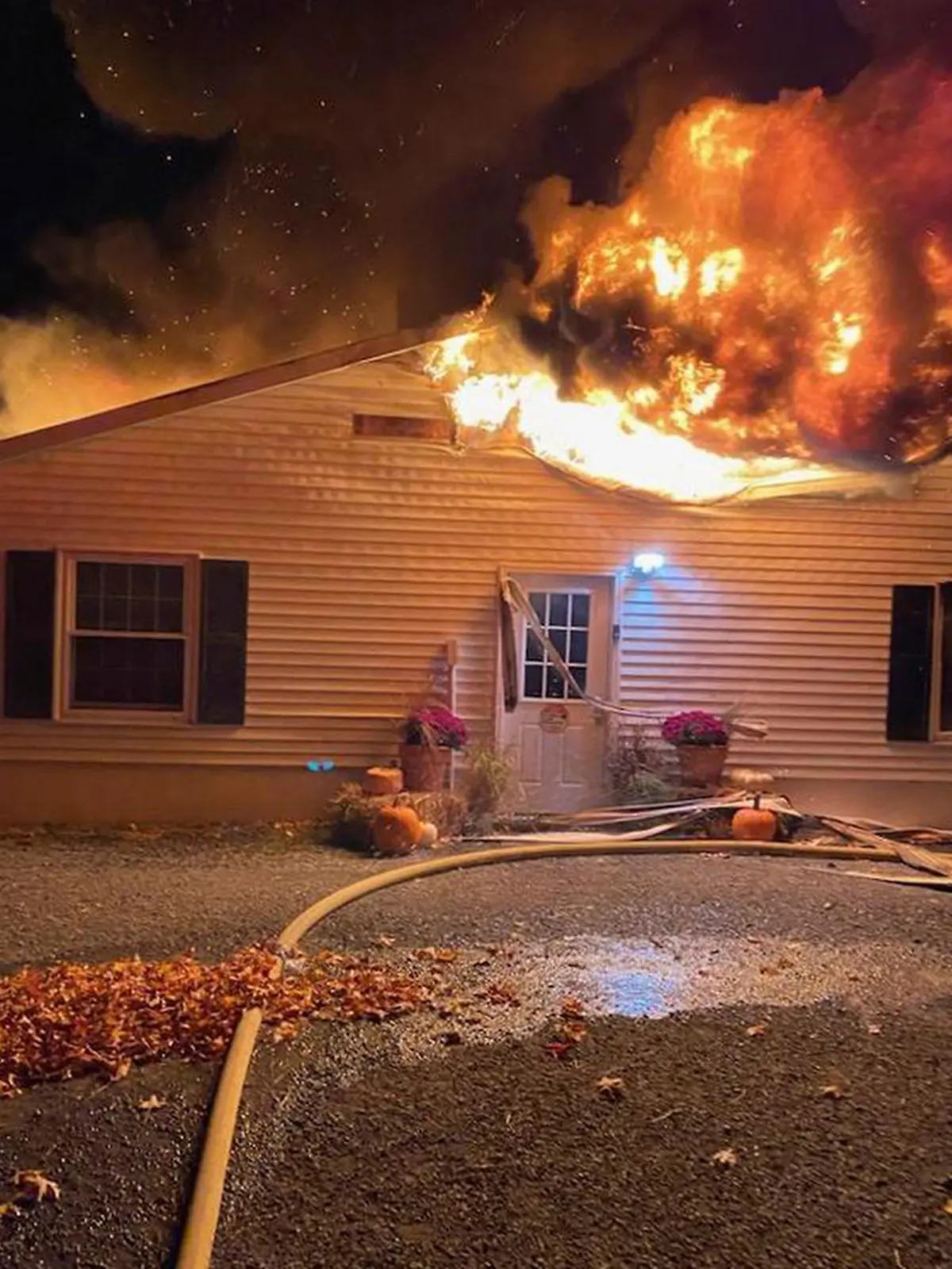 This picture made available by Canton Fire Department FaceBook, shows a building on fire in Canton, N.Y., Thursday, Oct. 24, 2024. More than 40 dogs were killed Thursday when a fire swept through a rescue organization’s shelter in northern New York, authorities said.