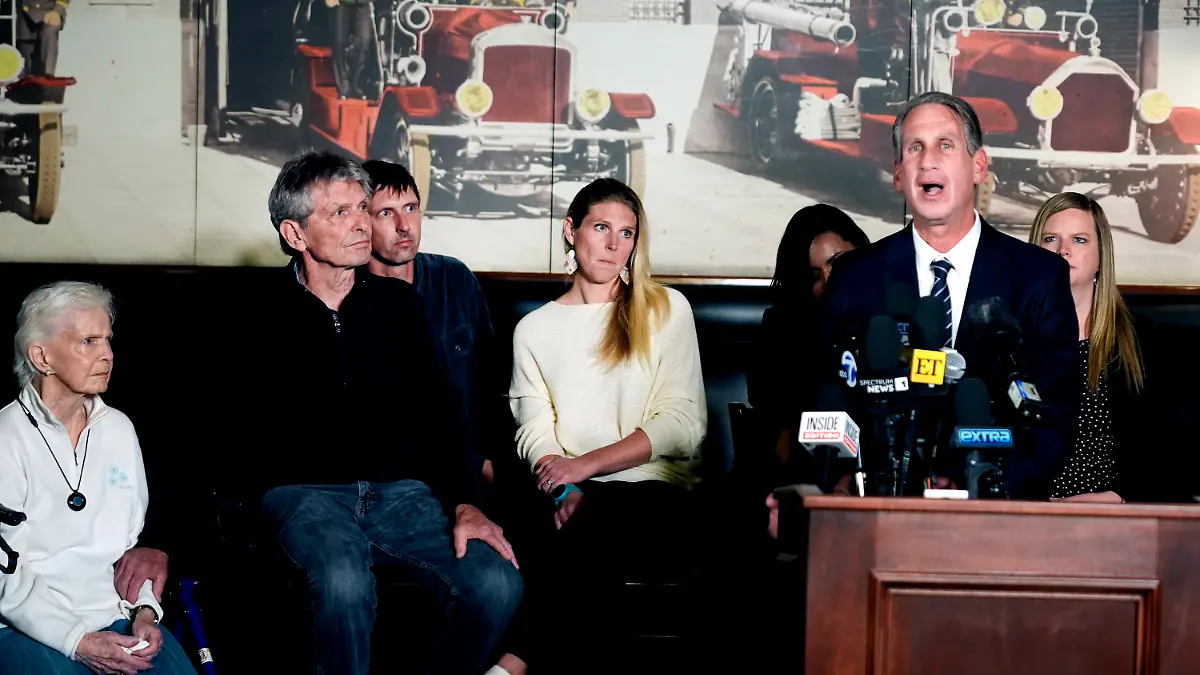 Menendez family attorney Bryan Freedman surrounded by family members as he talks during a news conference on Thursday, Oct. 24, 2024, in Los Angeles.