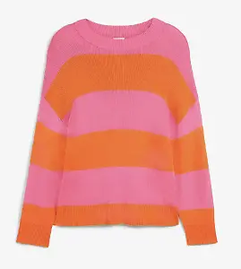 Rundhals-Feinstrickpullover mit Blockstreifen