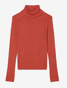 Gerippter Rollkragenpullover slim aus Organic Cotton