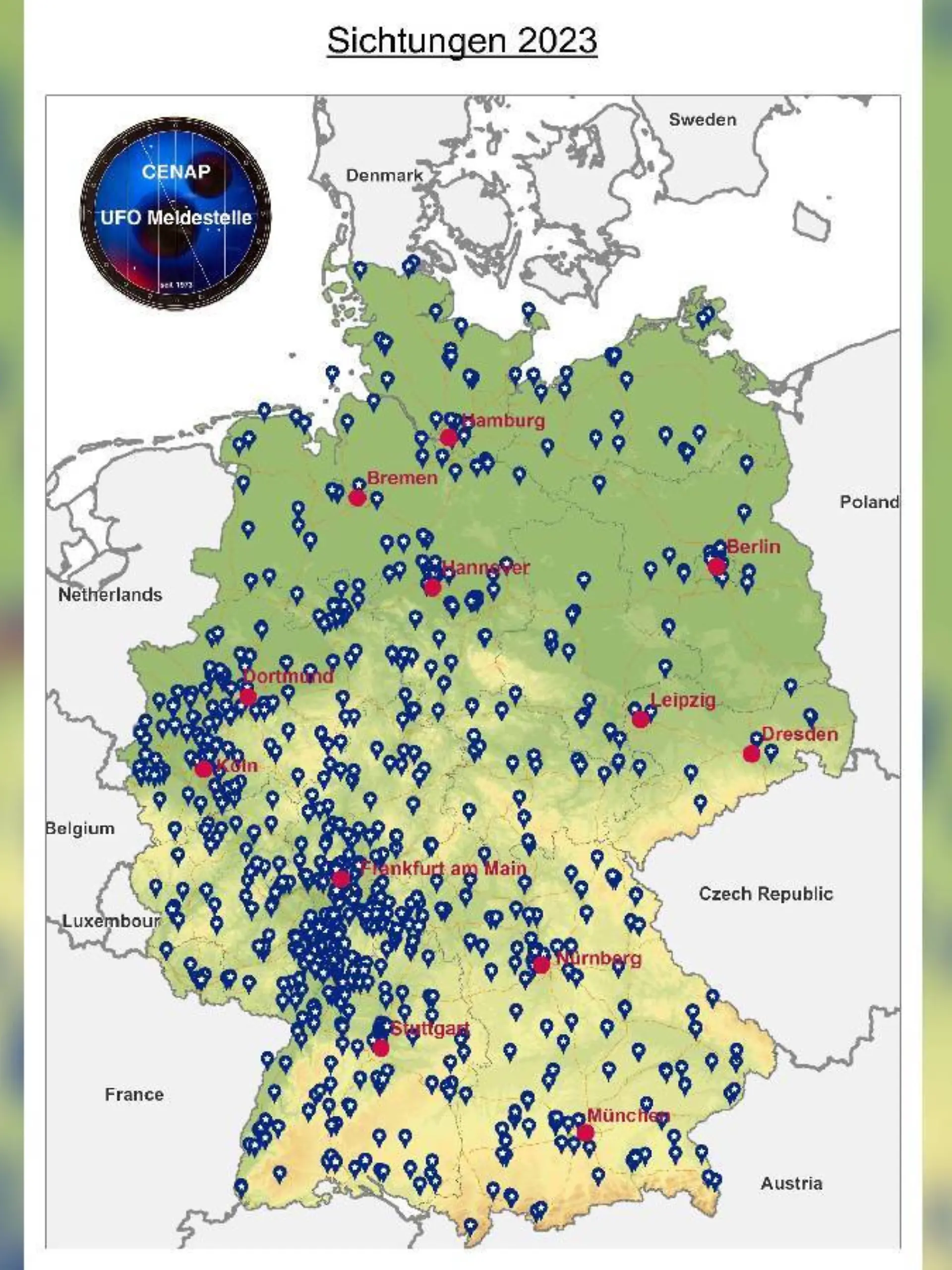 Hier wurden in Deutschland im Jahr 2023 UFOs gesichtet.