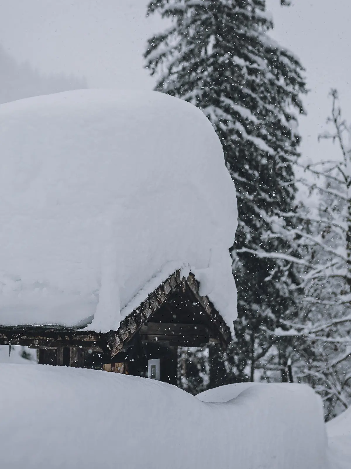 22.01.2022, Österreich, Leogang: Große Schneemengen liegen auf einem Dach. Foto: Expa/Stefanie Oberhauser/APA/dpa +++ dpa-Bildfunk +++