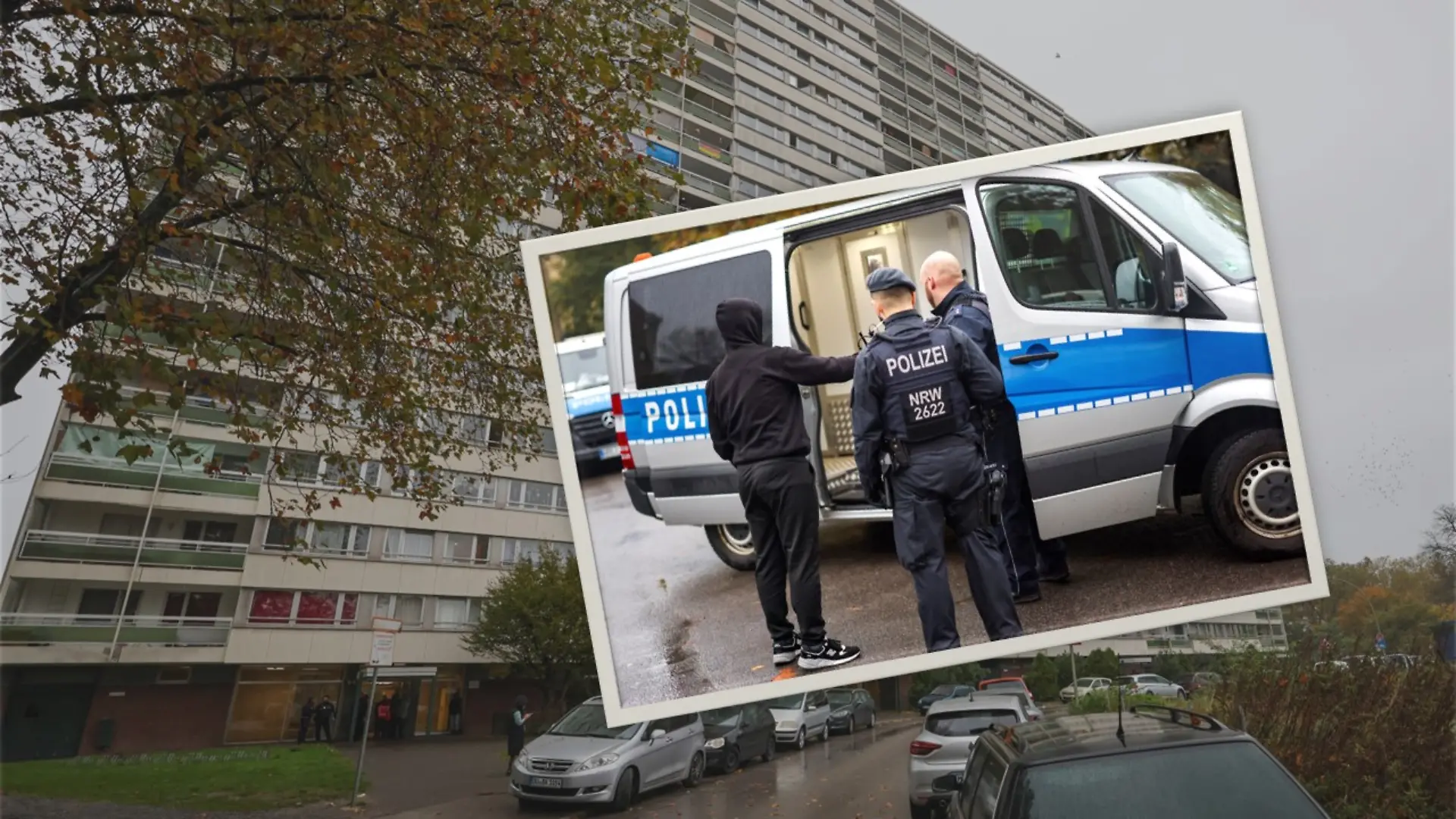 Die Polizei und das Ordnungsamt kontrollierten in einem der „Weißen Riesen” in Duisburg.