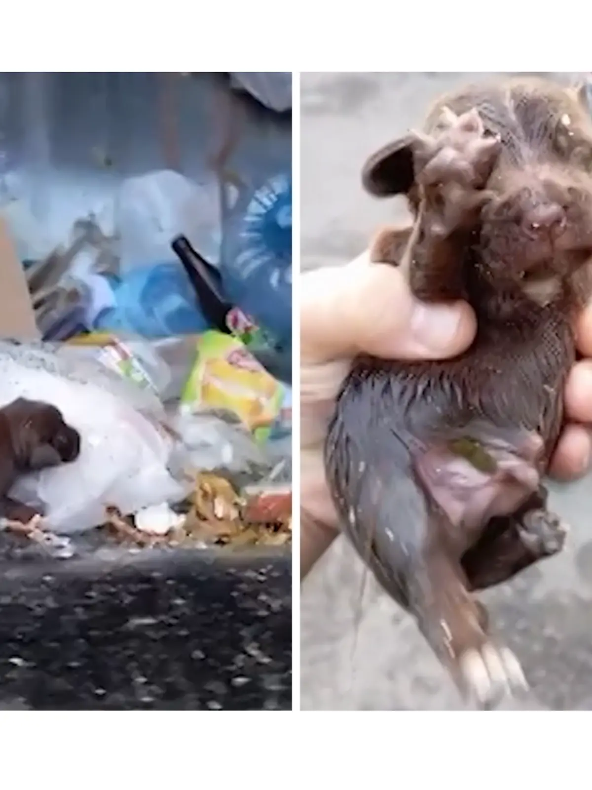 Wie durch ein Wunder, wird das Hunde-Baby im Abfall entdeckt 