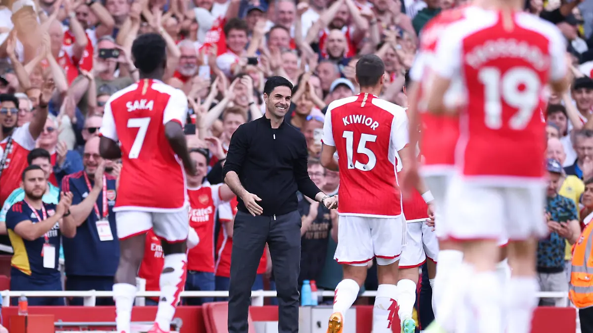 Arsenal v Wolverhampton Wanderers 28 May 2023, London - Premier League Football - Arsenal v Wolverhampton Wanderers - Arsenal manager Mikel Arteta celebrates their second goal - Photo: Jacques Feeney / Offside. London UK *** Arsenal gegen Wolverhampton Wanderers 28. Mai 2023, London Premier League Fußball Arsenal gegen Wolverhampton Wanderers Arsenal-Trainer Mikel Arteta feiert sein zweites Tor Foto Jacques Feeney Abseits London UK PUBLICATIONxINxGERxSUIxAUTxONLY Copyright: xJacquesxFeeneyx/xOffsidexOffside