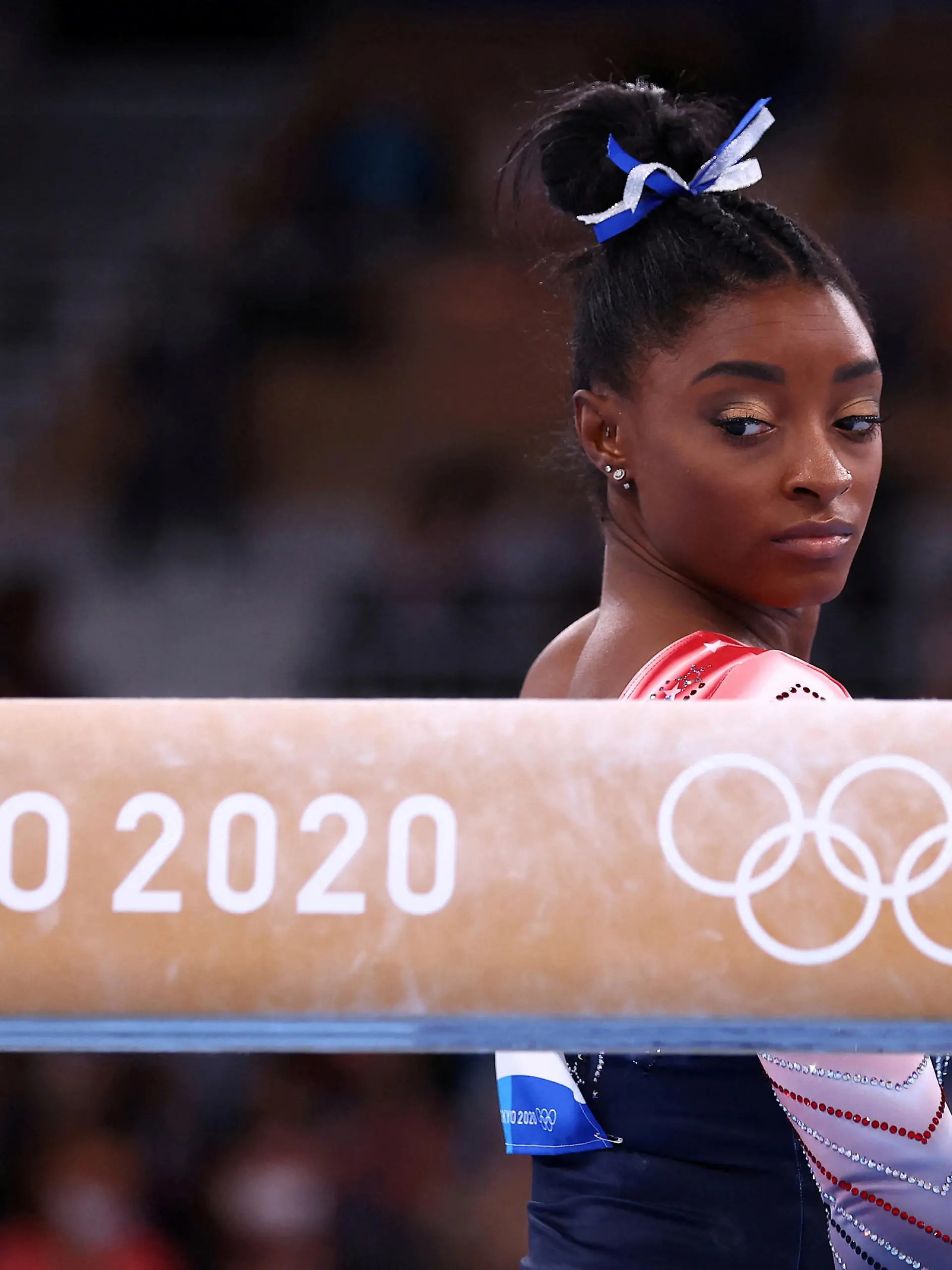 FILE PHOTO: Tokyo 2020 Olympics - Gymnastics - Artistic - Women's Beam - Final - Ariake Gymnastics Centre, Tokyo, Japan - August 3, 2021. Simone Biles of the United States before competing REUTERS/Mike Blake/File Photo