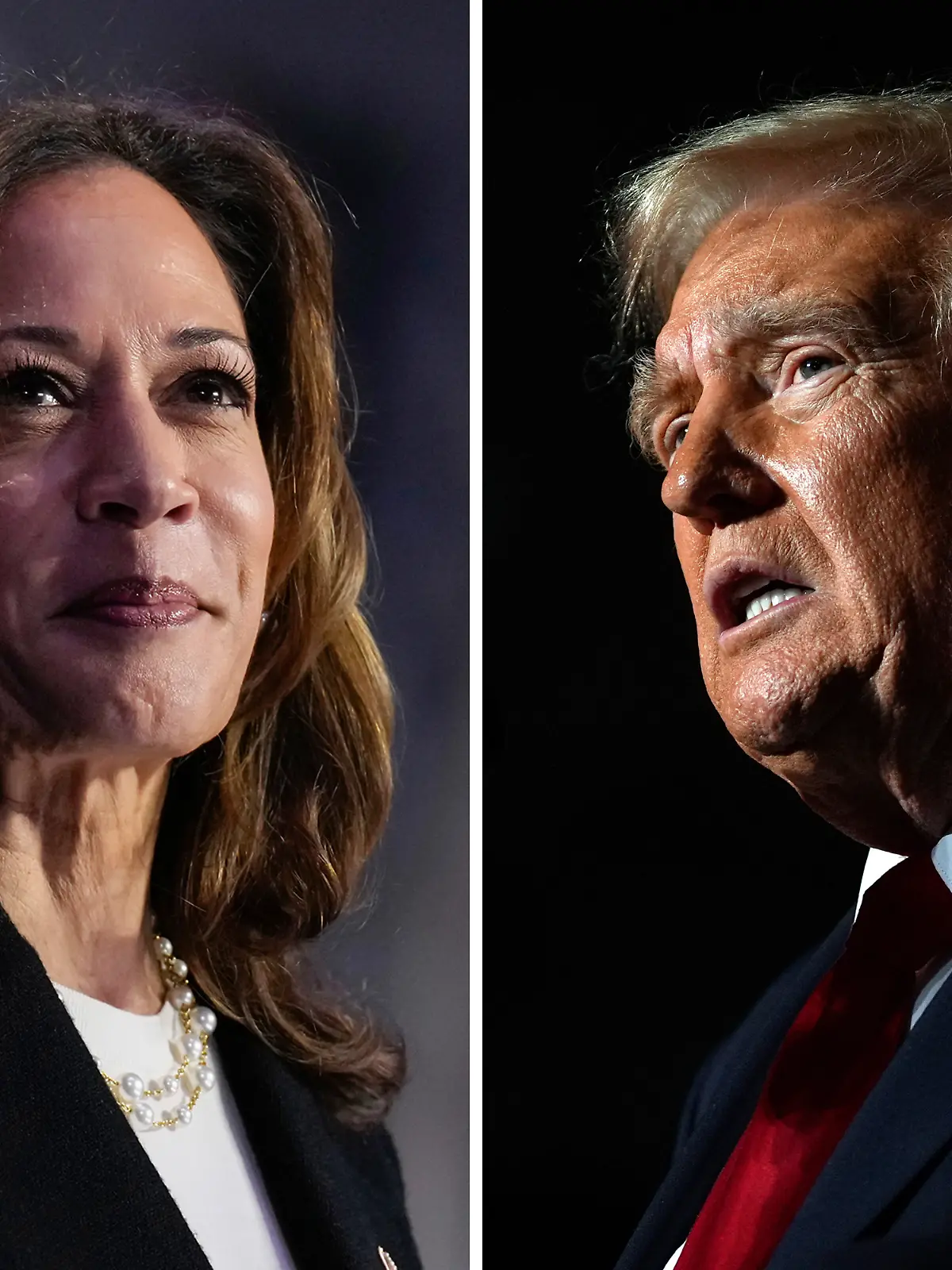 This combination of photos shows Democratic presidential nominee Vice President Kamala Harris, left, speaking during a rally in Charlotte, N.C., Sept. 12, 2024, and Republican presidential nominee former President Donald Trump, right, speaking during a rally in Warren, Mich., Nov. 1, 2024. (AP Photo)