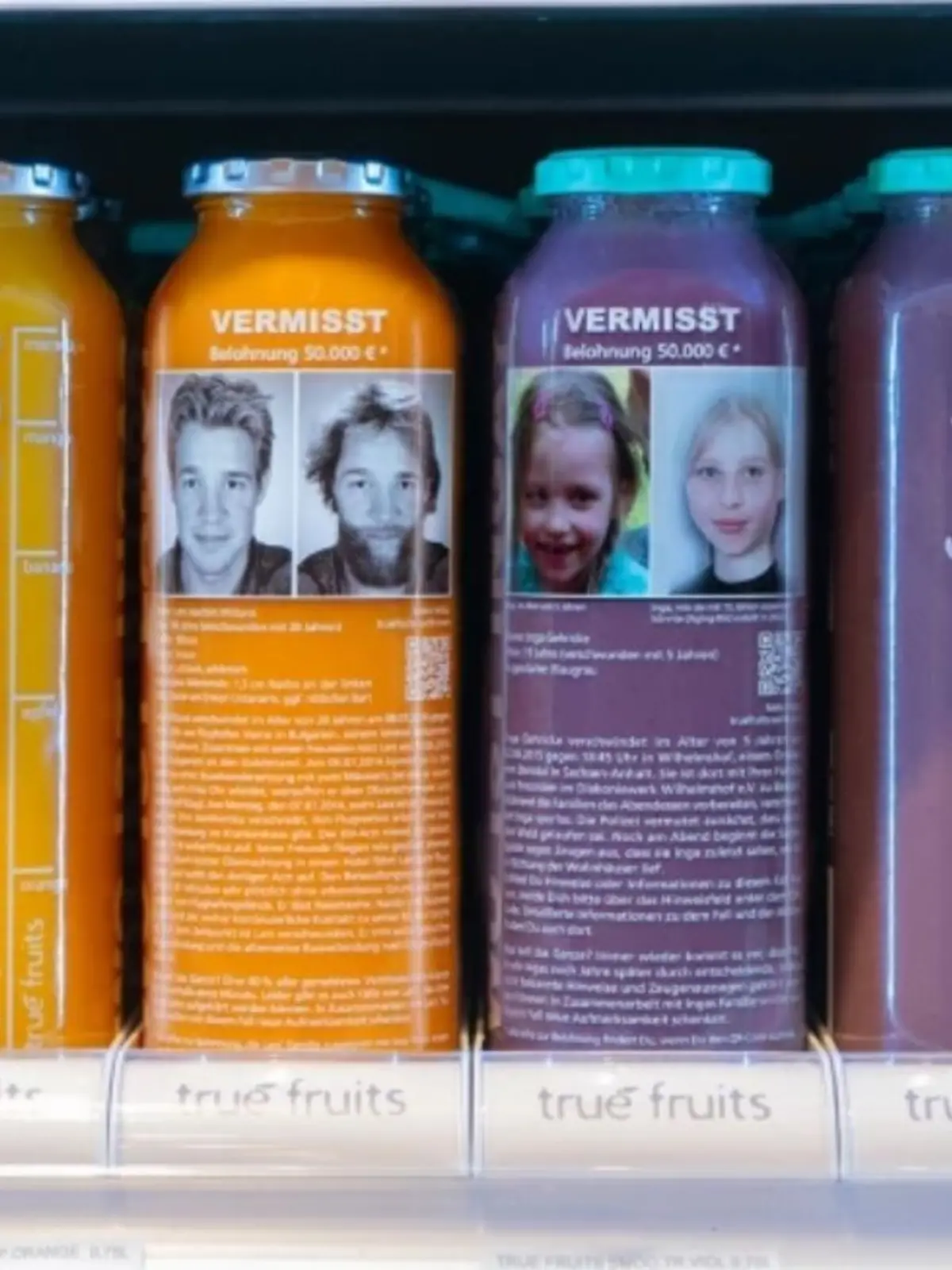 Bild von vermisster Inga Gehricke auf Smoothie-Flaschen