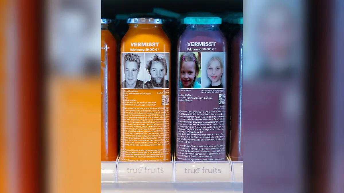Bild von vermisster Inga Gehricke auf Smoothie-Flaschen