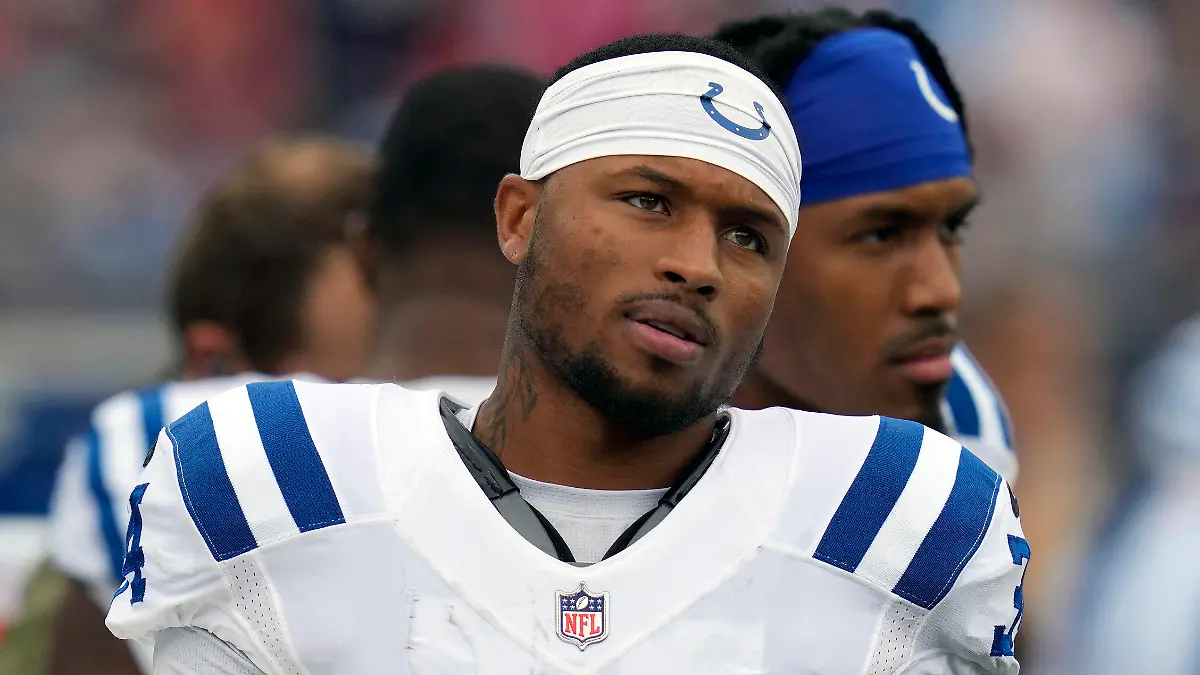 FILE - Indianapolis Colts cornerback Isaiah Rodgers (34) during an NFL football games, Sunday, Nov. 6, 2022, in Foxborough, Mass. The NFL is finalizing disciplinary action against more players including Indianapolis Colts defensive back Isaiah Rodgers Sr. for gambling violations, two people familiar with the plans told The Associated Press on Wednesday, June 28, 2023. (AP Photo/Charles Krupa, File)