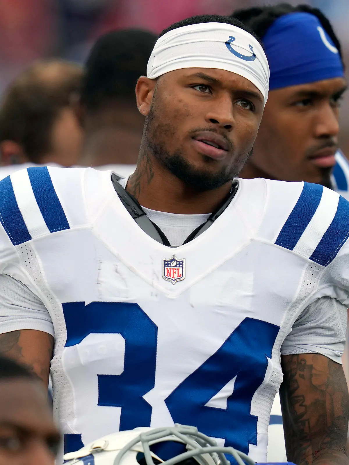 FILE - Indianapolis Colts cornerback Isaiah Rodgers (34) during an NFL football games, Sunday, Nov. 6, 2022, in Foxborough, Mass. The NFL is finalizing disciplinary action against more players including Indianapolis Colts defensive back Isaiah Rodgers Sr. for gambling violations, two people familiar with the plans told The Associated Press on Wednesday, June 28, 2023. (AP Photo/Charles Krupa, File)