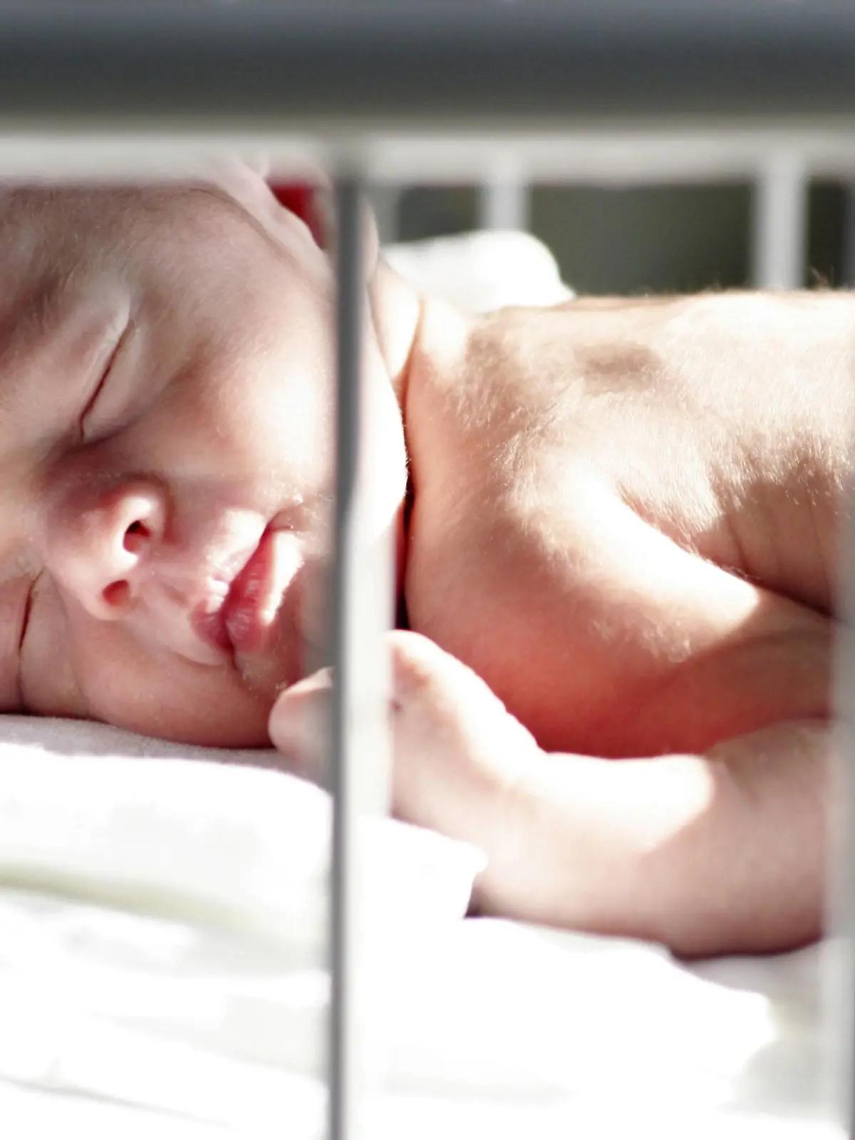Neugeborenes schlaeft auf der Saeuglingsstation im Bett, Deutschland | newborn baby sleeping in bed at the neonatal care unit, Germany