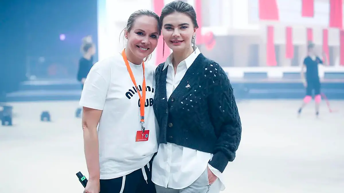 Alina Kabaeva pictured at the rehearsal of her sports festival Alina 2022 in VTB Arena, Moscow.
Pictured with Ekaterina Sirotina, head coach of the junior national team of the Russian Federation in rhythmic gymnastics.