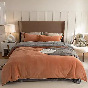 Bettwäsche aus Flanell in Orange-Grau