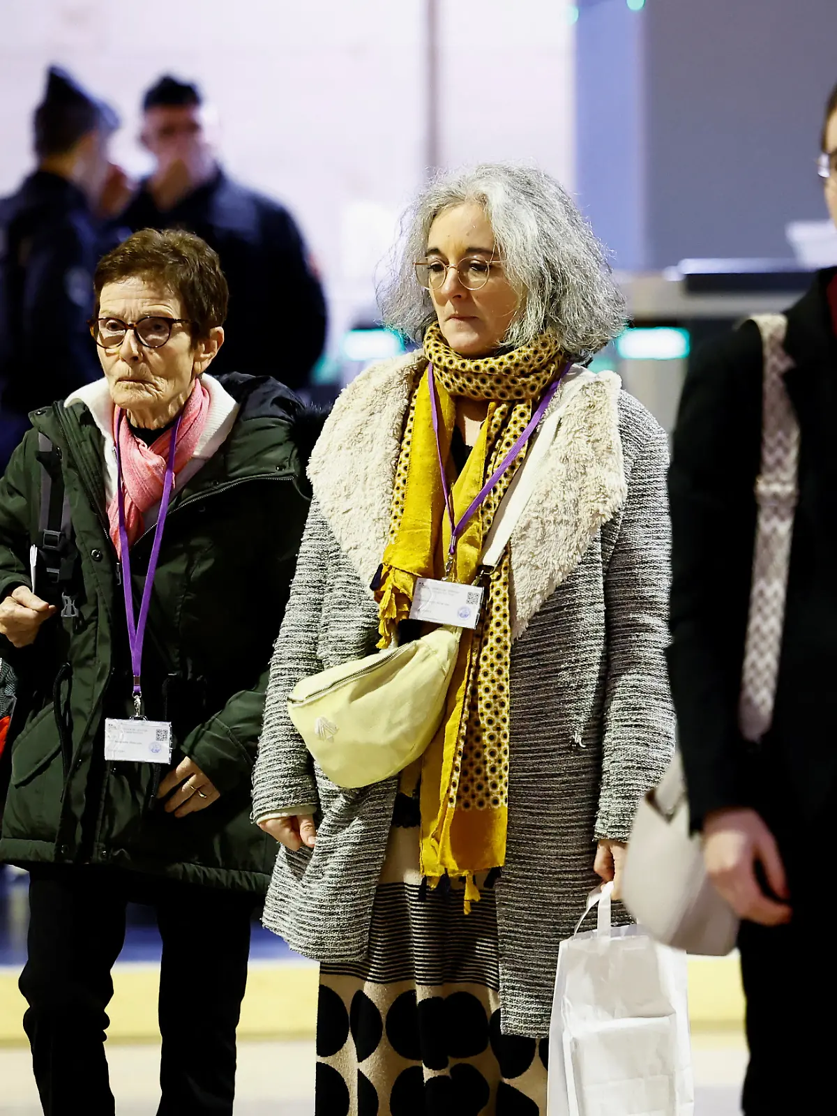 Bernadette Paty and Gaelle Paty, mother and sister of slain school teacher Samuel Paty, arrive to attend the trial of eight people accused of involvement in the beheading of French history teacher Samuel Paty by a suspected Islamist in 2020 in an attack outside his school in the Paris suburb of Conflans-Sainte-Honorine, at the Paris courthouse on the Ile de la Cite, in Paris, France, November 8, 2024. 