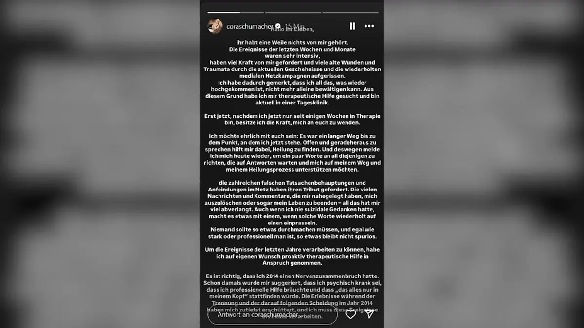 Cora Schumacher postete diese Erklärung