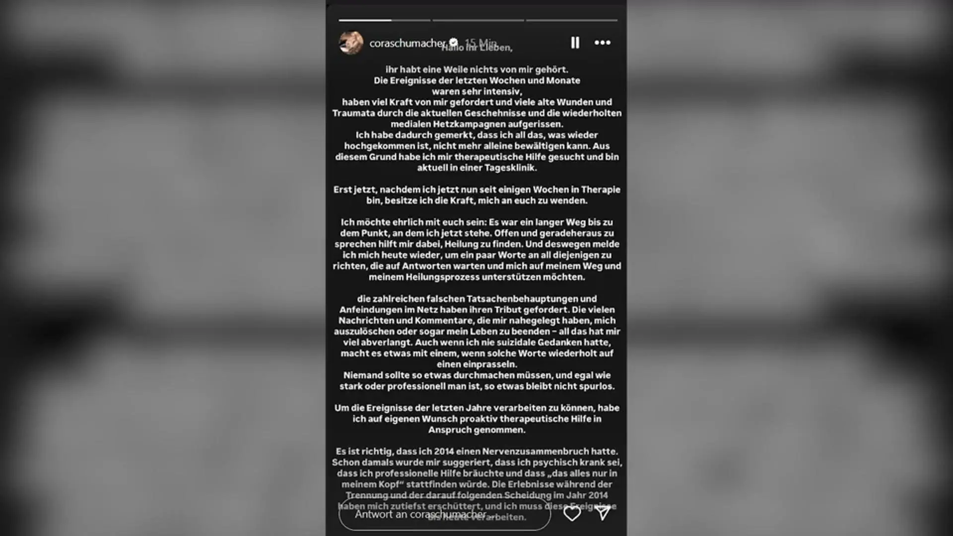 Cora Schumacher postete diese Erklärung