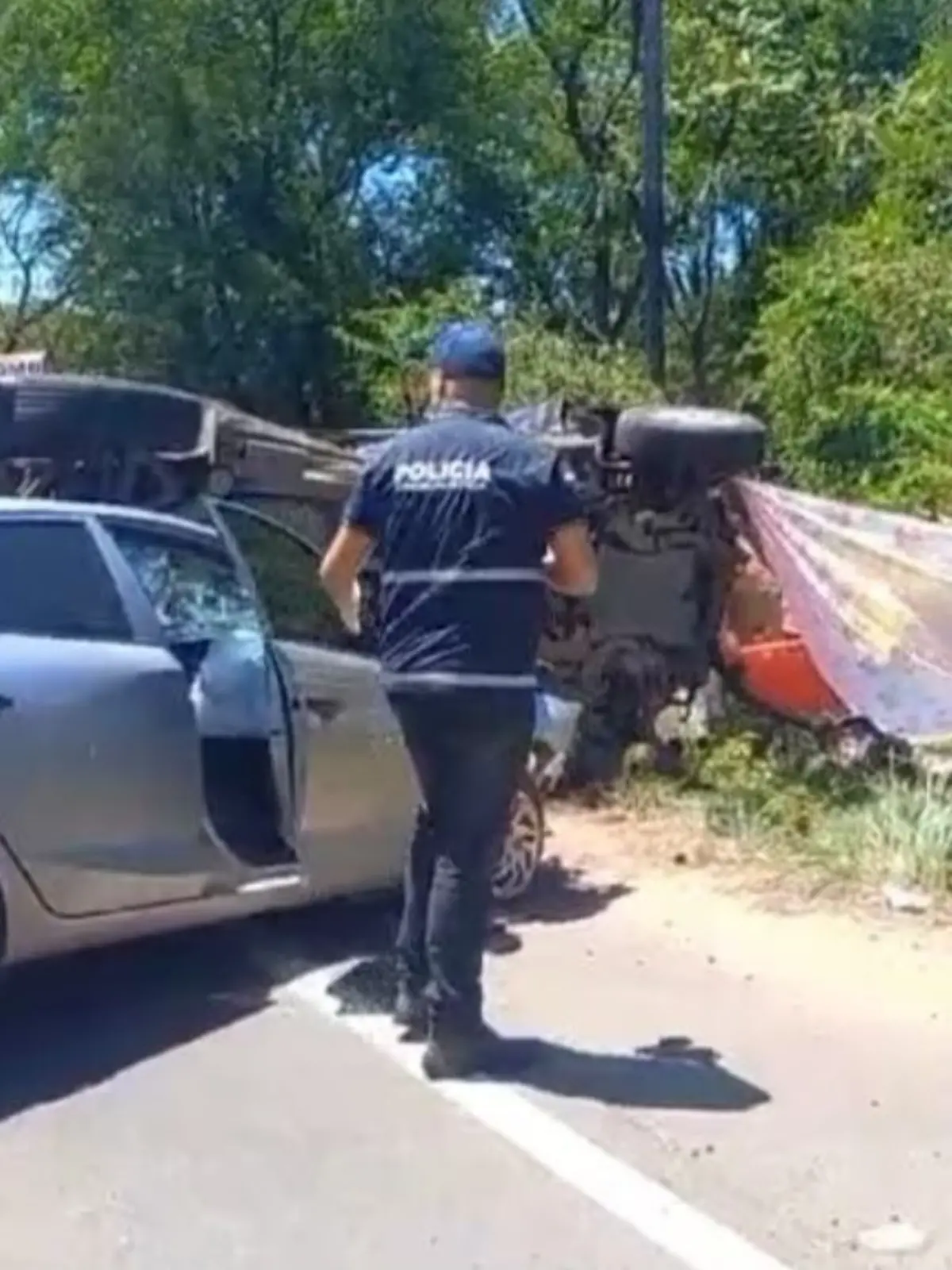 Das Auto der Familie wird bei dem Aufprall in eine Böschung geschleudert. 